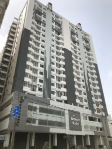 Front view of 3-bedroom apartment in Defense Skyline, Defence View Karachi with lift and car parking