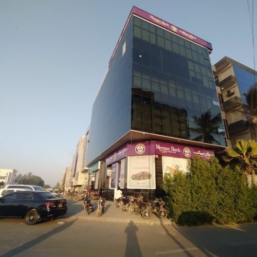 Exterior view of brand new office building at Khayaban-e-Shamsheer Saba Commercial