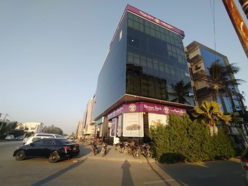 Exterior view of brand new office building at Khayaban-e-Shamsheer Saba Commercial